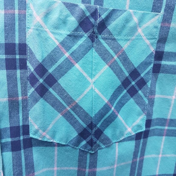 UNDER ARMOUR Button Down Shirt Medium US M Plaid Long Sleeve Blue Green Teal - Picture 10 of 16
